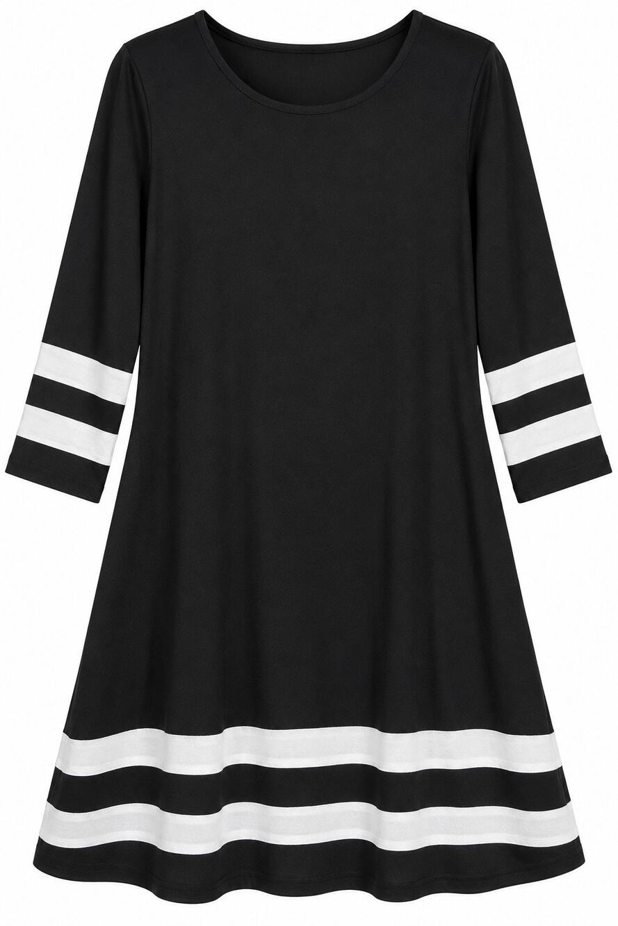 Black & White Striped A-Line Dress - 1XL